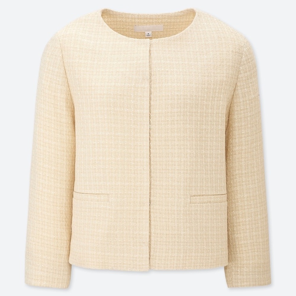 UNIQLO Cream Boucle Cropped Jacket